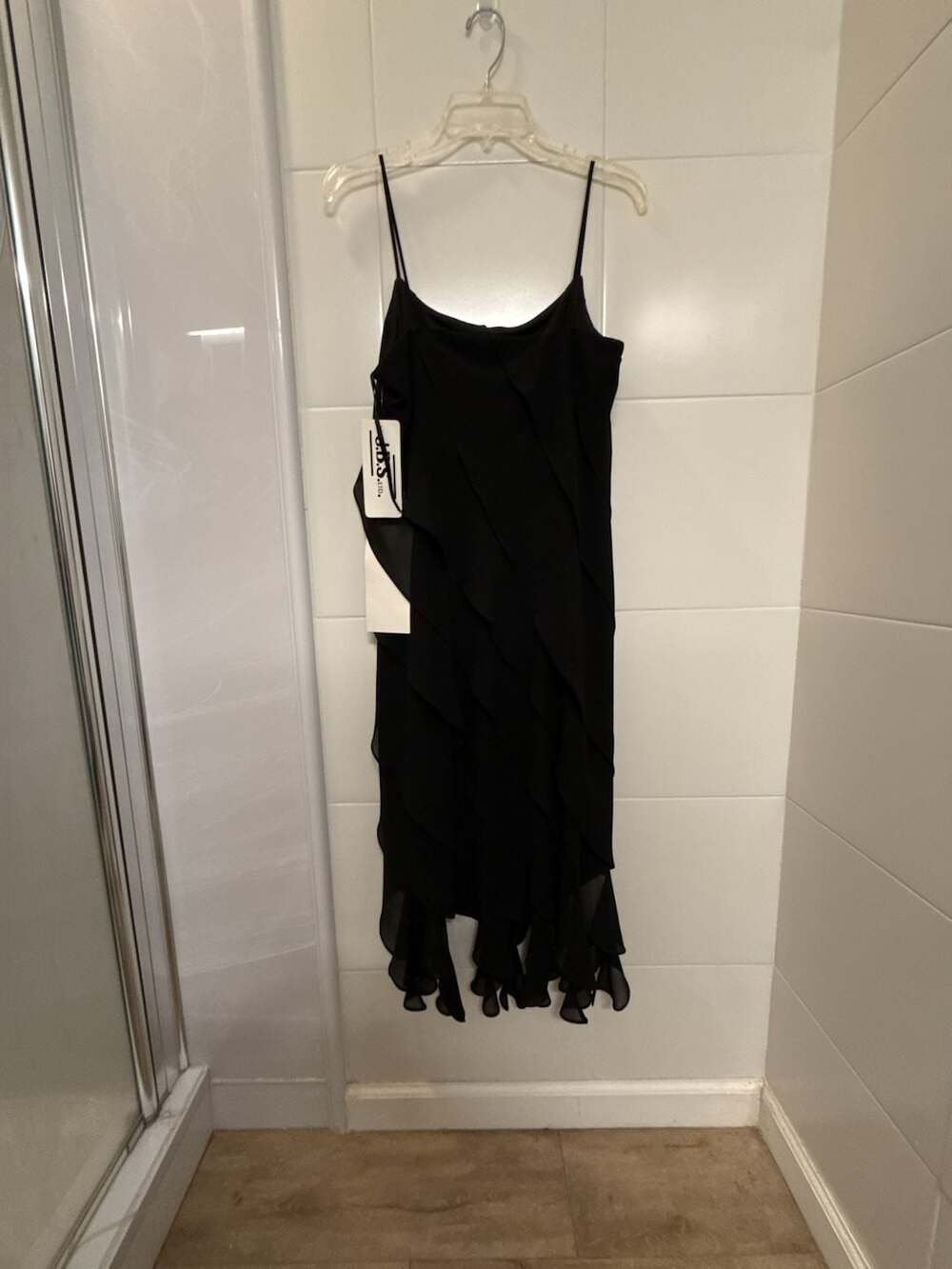 Vintage Y2K JBS Black Tiered Chiffon Midi Dress M